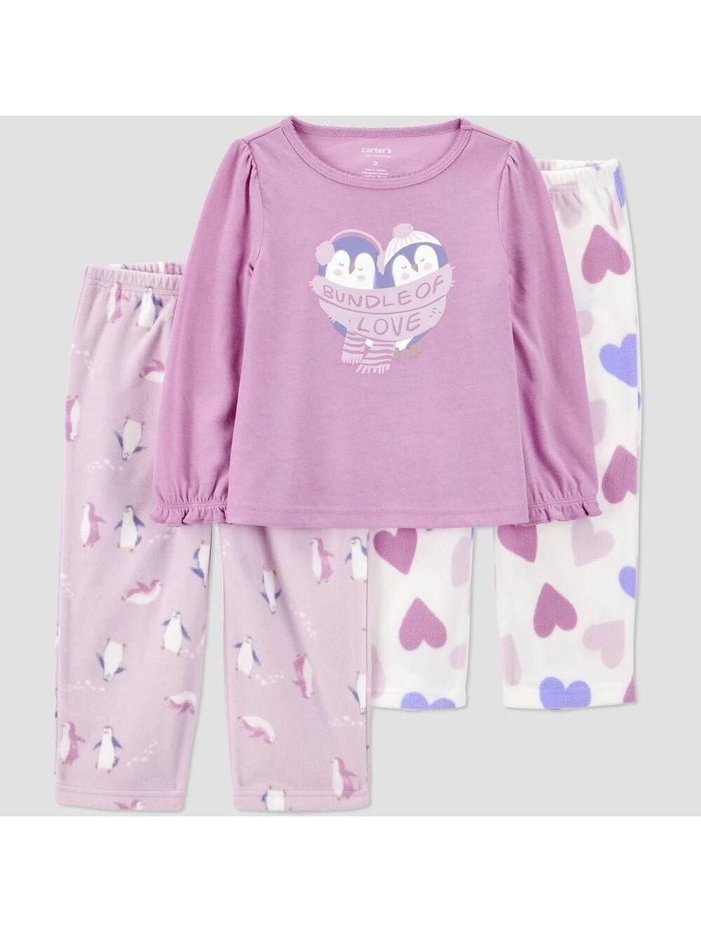 Carter's Toddler Girls 3pc Penguin Long Sleeve Poly Fleece Pajama Set - 4T